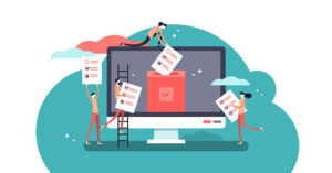 Illustration von mehreren Personen, die an einem Unternehmensbranding arbeiten